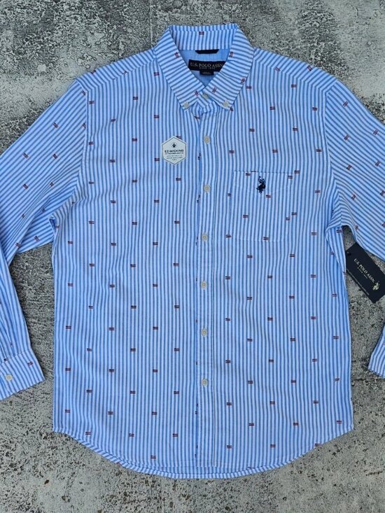 U.S. Polo Assn. Other - U.S. Polo Assn. Men Casual Short Long Sleeve Collared Blue Stripe Size M NWT